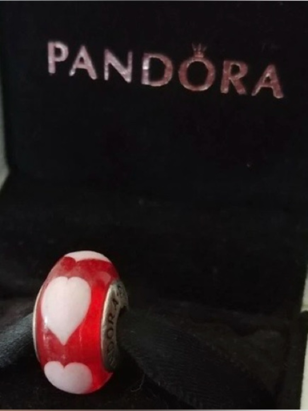Pandora Red and White Heart Murano Charm Bead